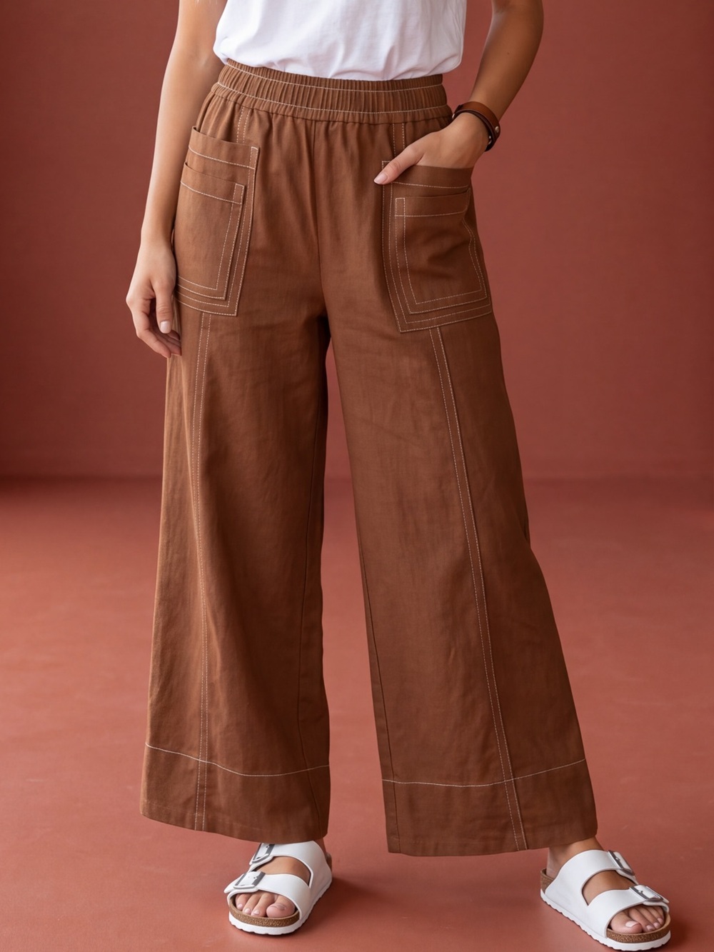 High-Rise Wide-Leg Utility Pants in Brown - Picture 9 of 10